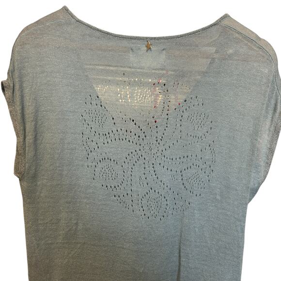 Sud Express Women Top M Blue Back Laser Cut Design Cottagecore Coastal‎ Beachy - Picture 5 of 10